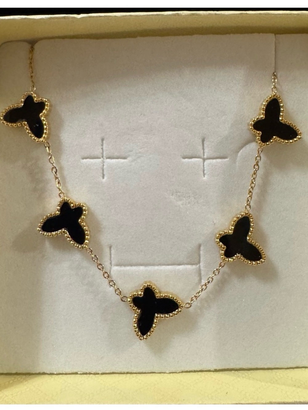 Gold Butterfly Motif Necklace with Black Accents NWOT